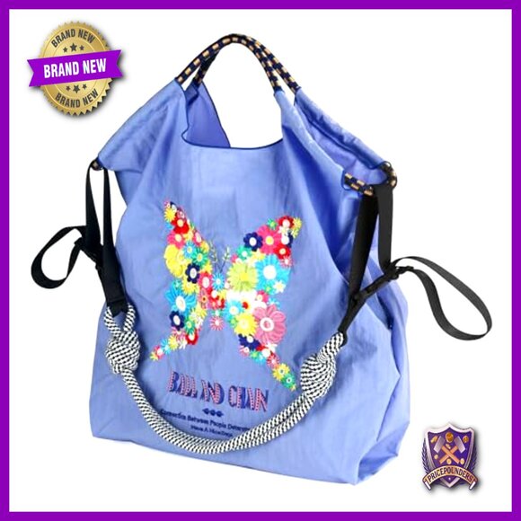 Embroidered Nylon Tote Crossbody Bag Travel Beach Boho Chic Adjustable Straps - Picture 2 of 6